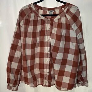Duluth Trading Co Rust and White Plaid Button Down Shirt